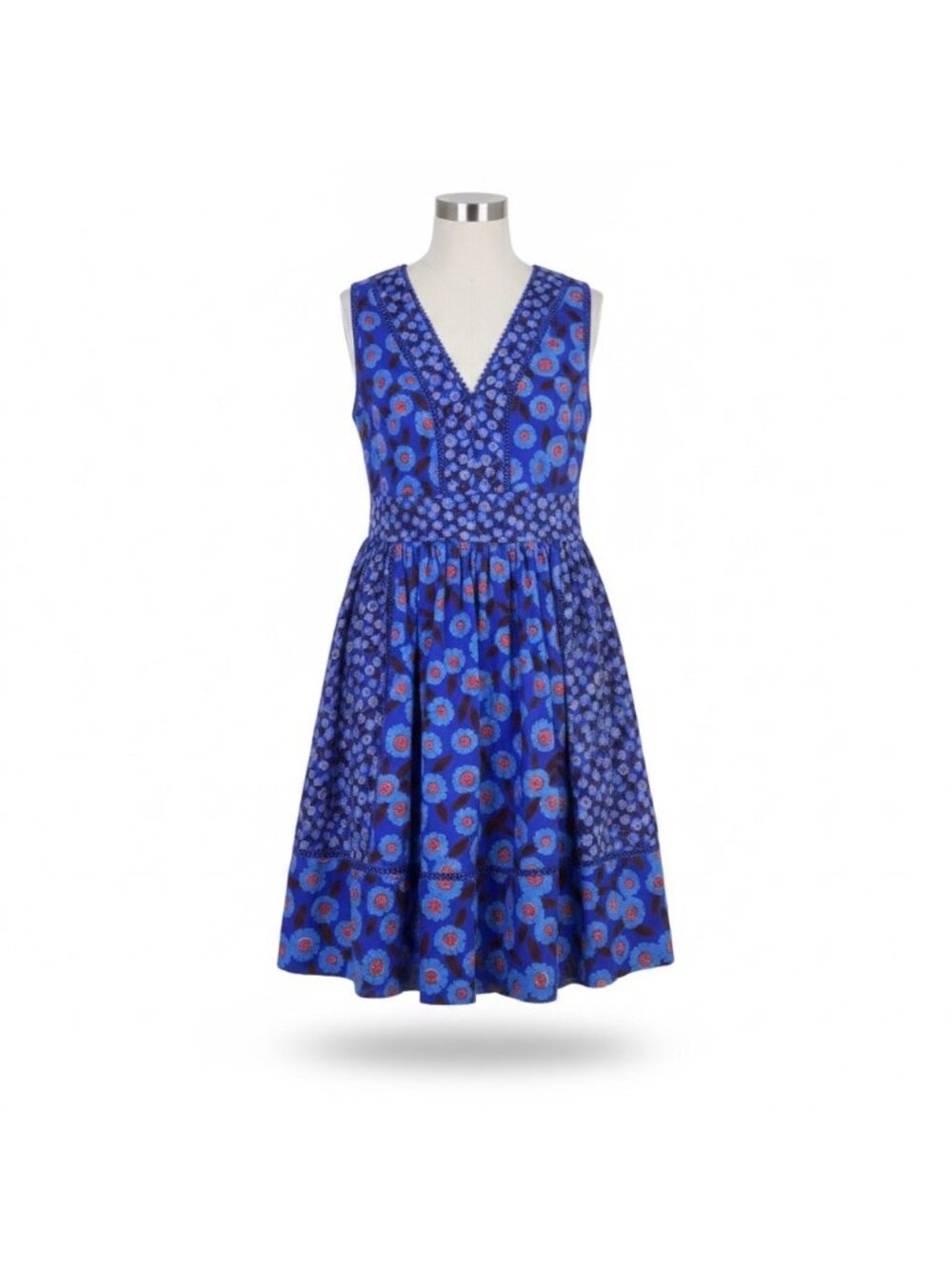 Kate Spade Women’s Blue Cotton Blend Floral Sleeveless Dress Size 10
